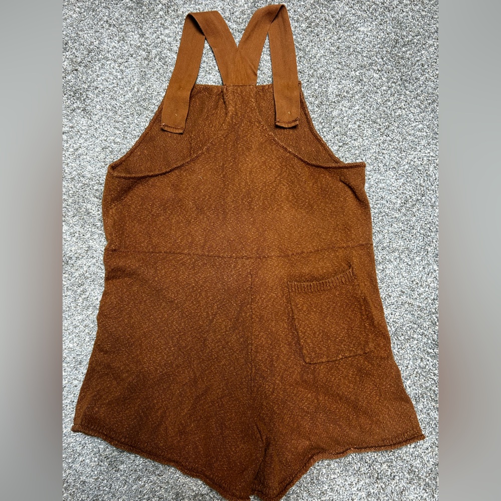 Böhme Knit Overall Shorts Rust Brown Cottagecore Boho Romper M - Picture 5 of 8